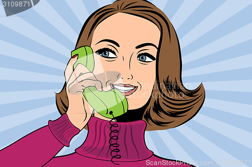 Image of pop art  retro woman in comics style talking on the phone