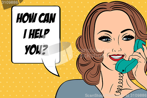 Image of pop art  retro woman in comics style talking on the phone