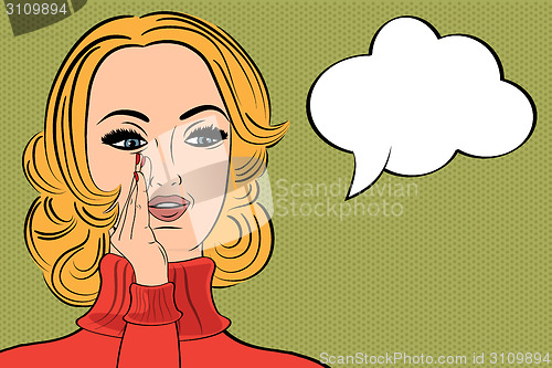Image of pop art cute retro woman in comics style with message