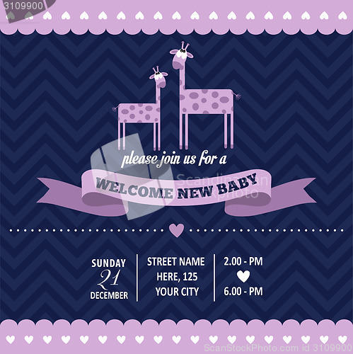 Image of baby shower invitation with giraffe in retro style