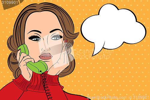 Image of pop art  retro woman in comics style talking on the phone