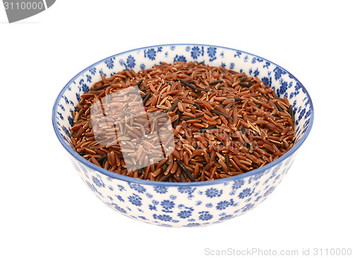 Image of Camargue red rice in a blue and white china bowl
