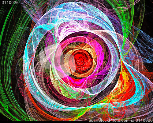 Image of Visualization of fractal vortex of colored lines.