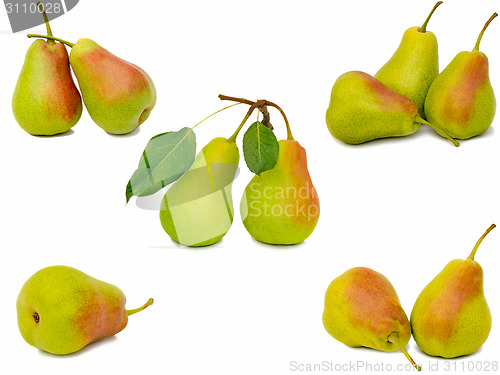 Image of  Ripe large yellow pears. Presented on a white background.