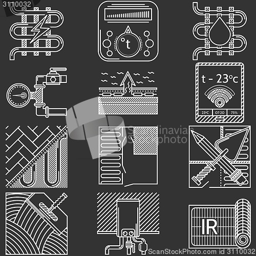 Image of White line icons vector collection for underfloor heating