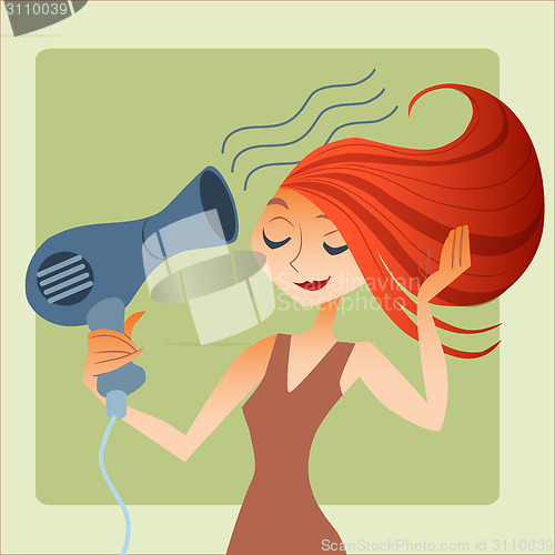 Image of woman dries hair