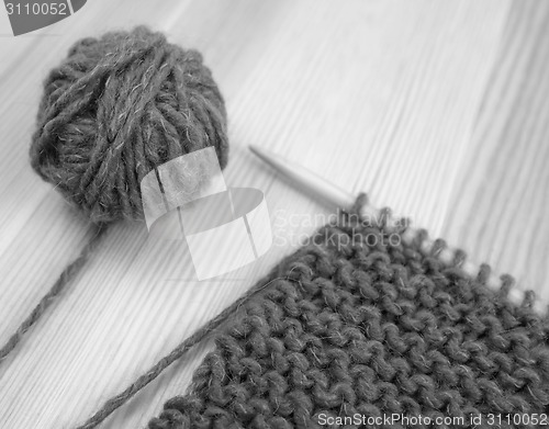 Image of Closeup of garter stitch knitting and wool