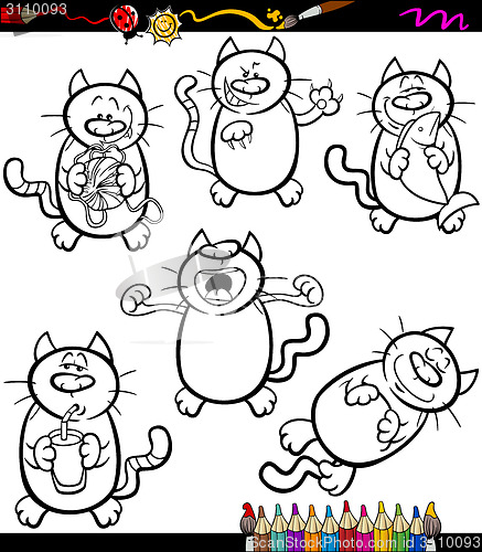 Image of cats set cartoon coloring book