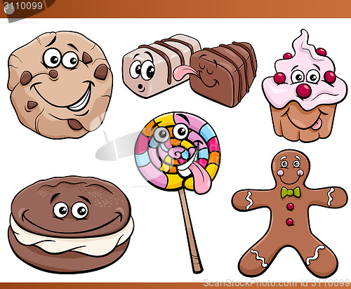 Image of sweets and cookies set cartoon
