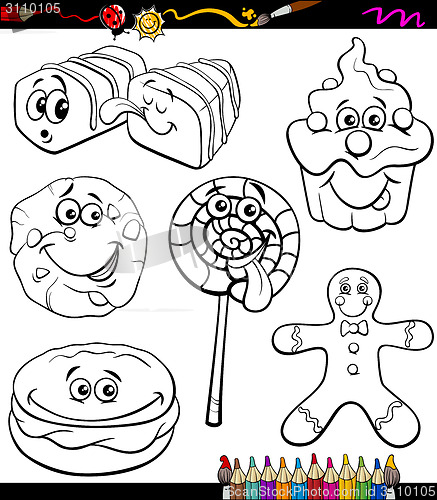 Image of sweets set cartoon coloring book