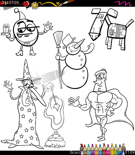 Image of fantasy set cartoon coloring book