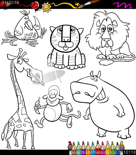 Image of animals set cartoon coloring book