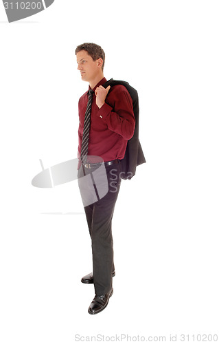 Image of Man with jacket over shoulder.