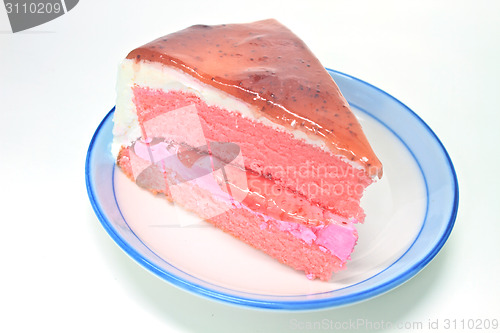 Image of Strawberry cheesecake in plate on background