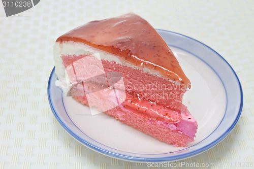 Image of Strawberry cheesecake in plate on background