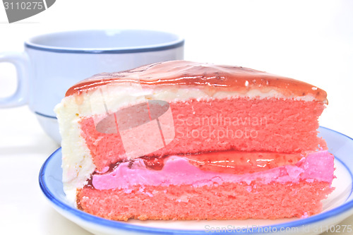 Image of Strawberry cheesecake in plate on background