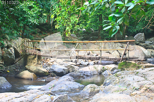 Image of wooden bridge over the stream