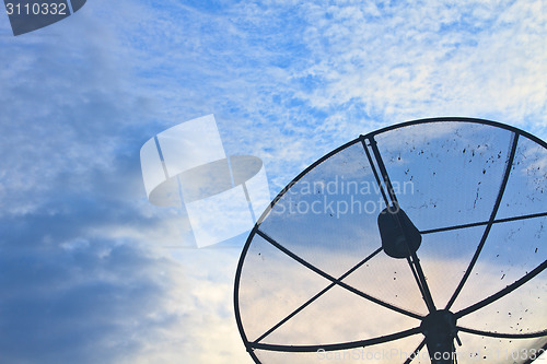 Image of Satellite dish on sky sunset 
