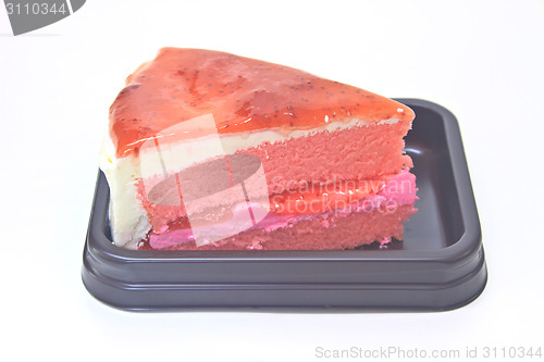 Image of Strawberry cheesecake in plate on background