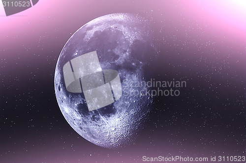 Image of Moon in the sky with stars.