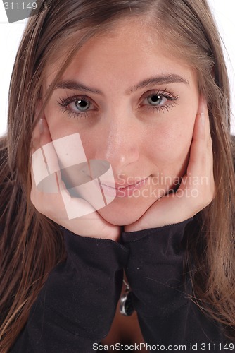 Image of Girl with head in hands