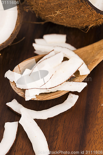 Image of Close up of sliced coconut