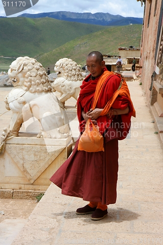 Image of Monk in front of a Tibetan Monastery
