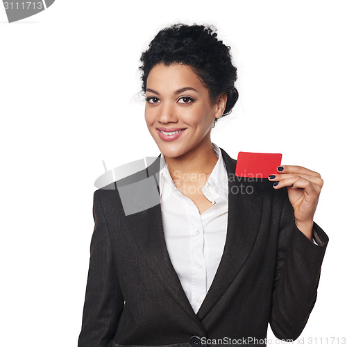 Image of Business woman showing blank credit card