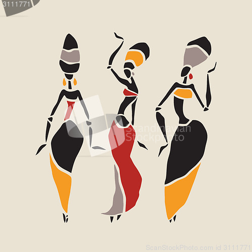 Image of African dancers silhouette set.