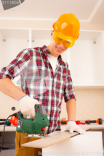 Image of repairman with jigsaw