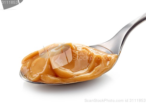 Image of caramel pudding in a spoon
