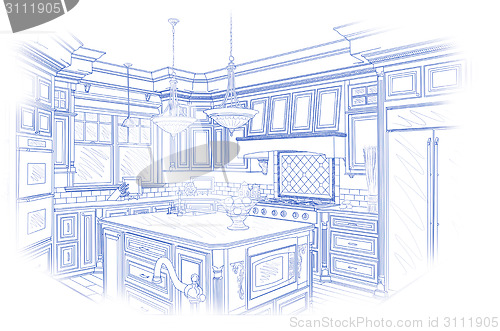 Image of Blue Custom Kitchen Design Drawing on White