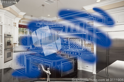 Image of Beautiful Custom Kitchen Design Drawing and Photo Combination