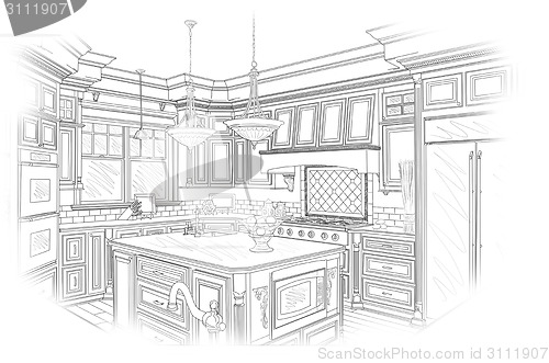 Image of Black Custom Kitchen Design Drawing on White
