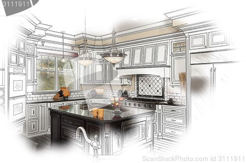 Image of Beautiful Custom Kitchen Design Drawing and Photo Combination