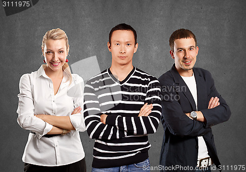 Image of Teamwork and Asian Man In Striped Pullover