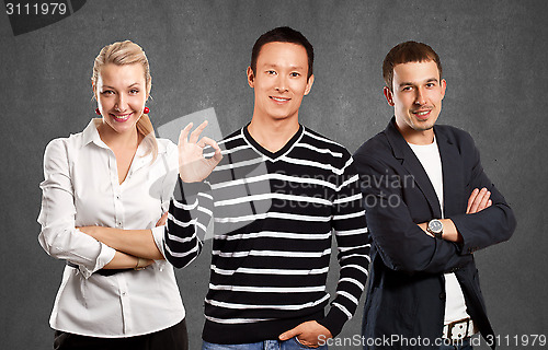 Image of Teamwork and Asian Man In Striped Pullover