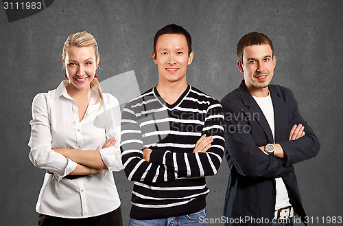 Image of Teamwork and Asian Man In Striped Pullover