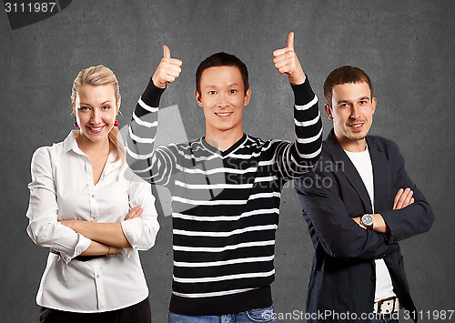 Image of Teamwork and Asian Man In Striped Pullover