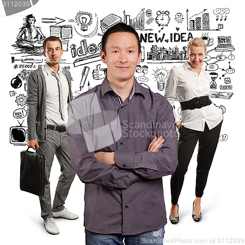 Image of Teamwork and Asian Man With Folded Hands
