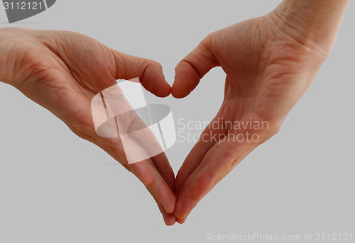 Image of White hand on perfect gray background