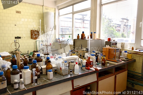 Image of Laboratory with a lot of bottles