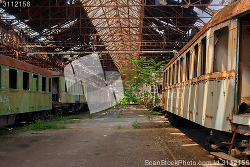 Image of Cargo trains in old train depot