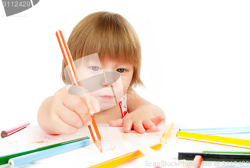 Image of Little baby girl draws pencil