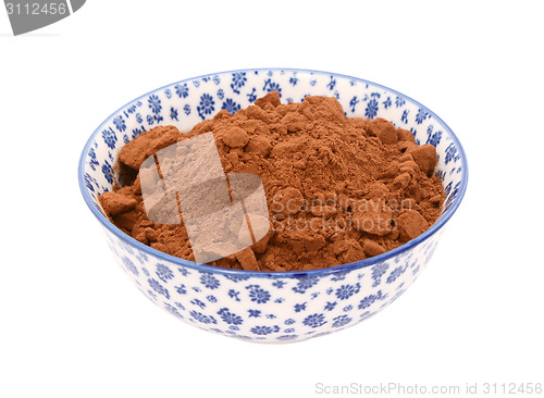 Image of Cocoa powder in a blue and white china bowl