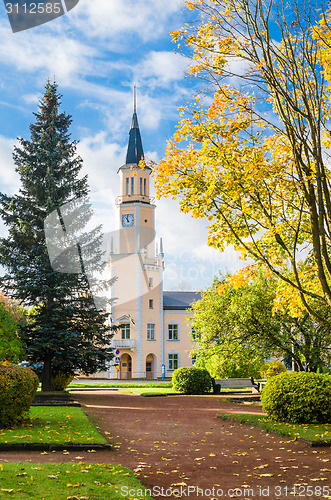 Image of Autumn landscape in the park in front of City Hall in Sillamae, 