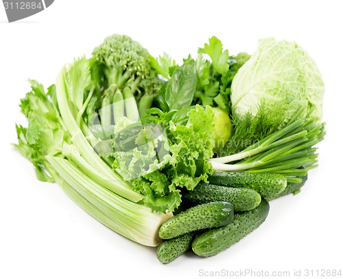 Image of fresh green vegetables isolated on white 