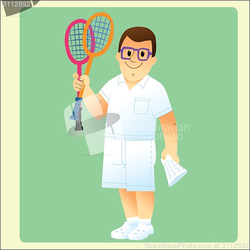 Image of complete man is exercising plays badminton