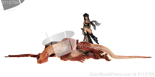 Image of Warrior Girl and Dragon