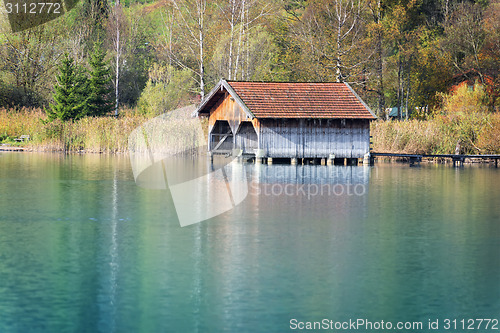 Image of boathouses at lake Kochelsee